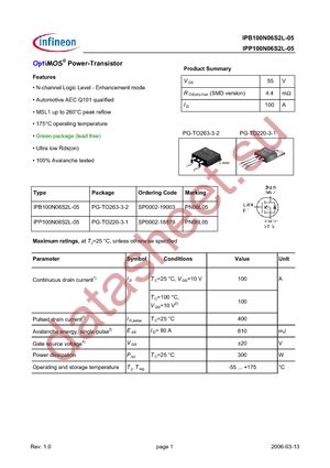 IPP100N06S2L-05 datasheet  